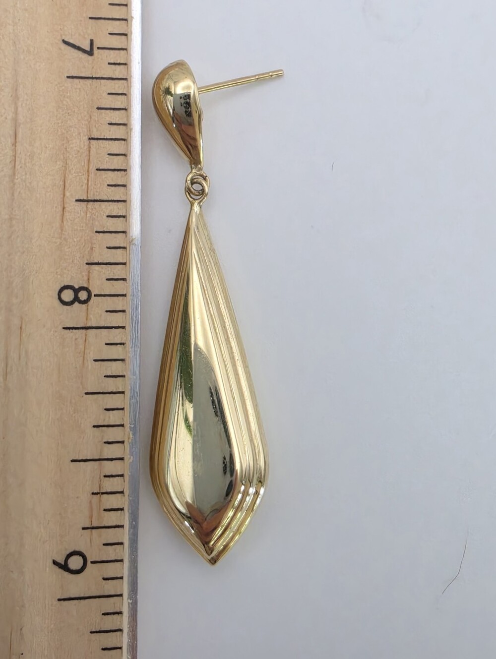 14k Yellow Gold Elongated Teardrop Art Deco Style Dangle Earrings - Picture 13 of 13